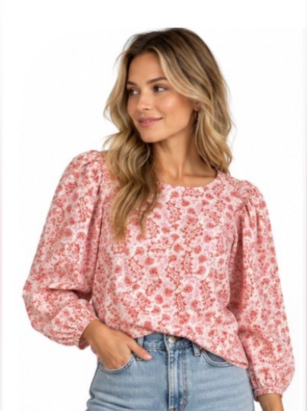 Rebecca Taylor Pink Floral Puff-Sleeve Blouse